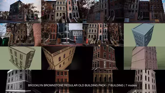 BROOKLYN BROWNSTONE REGULAR OLD BUILDING PACK - 7 BUILDING 3D Model Collection