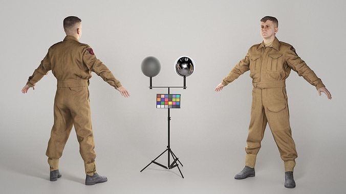 British infantryman character from WW2 in A-pose 297 Low-poly 3D model