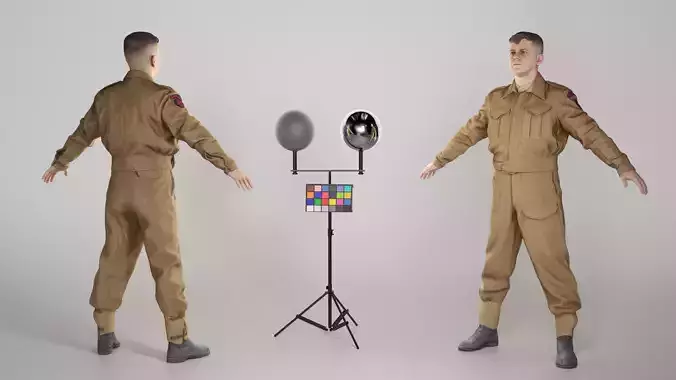British infantryman character from WW2 in A-pose 297 Low-poly 3D model