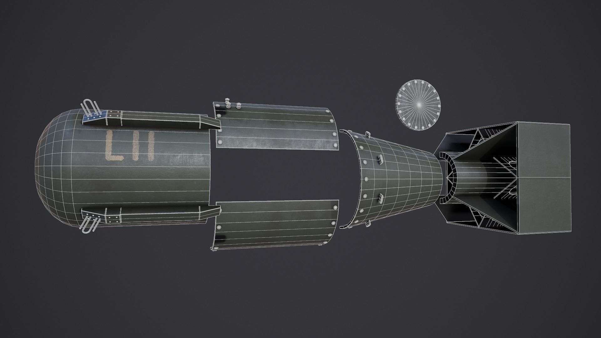 Little Boy Atomic bomb Cross Section Low-poly 3D model_13