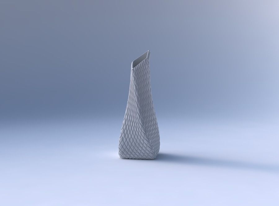 Vase twisted squeezed and bent rectangle 2 with diagonal grid... 3D print model_4