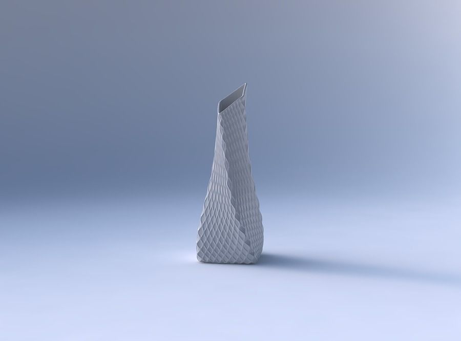 Vase twisted squeezed and bent rectangle 2 with diagonal grid... 3D print model_4