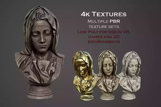 The Virgin  Mary bust Low-poly 3D model