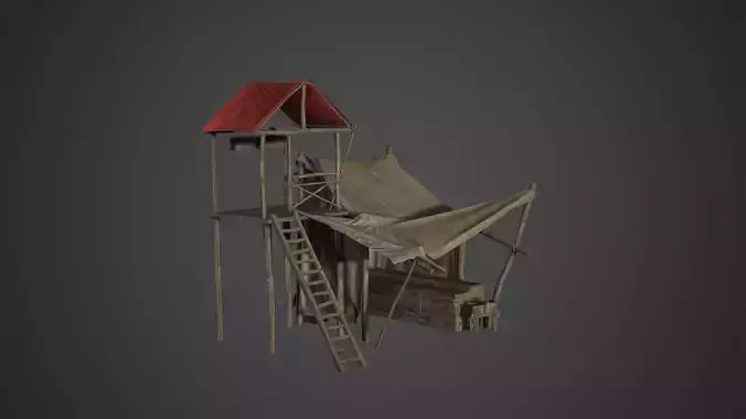 Medieval Old Wood Bazaar Shop Low Poly Game Ready