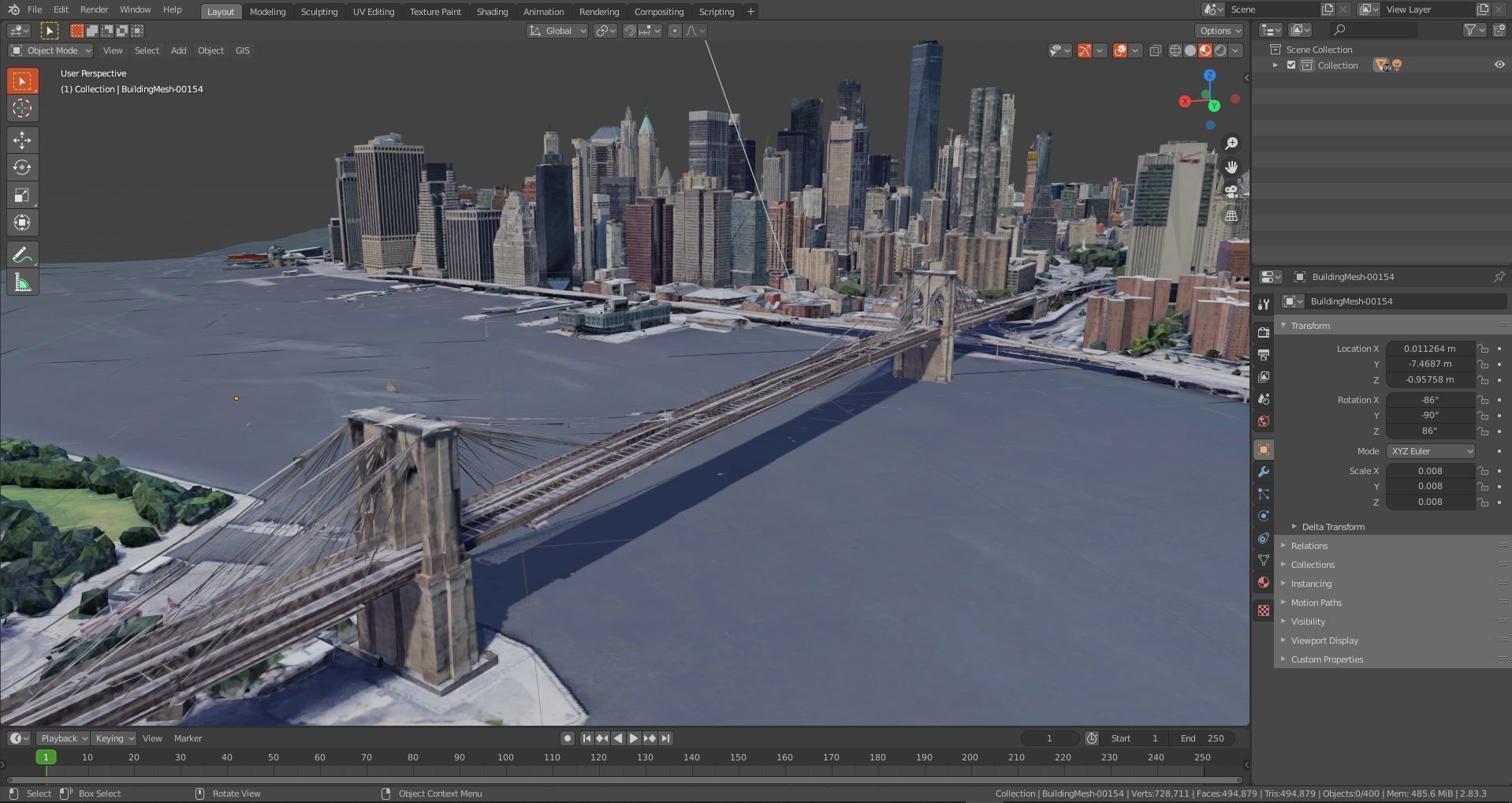 Brooklyn bridge And Manhattan USA With texture Low-poly 3D model_9