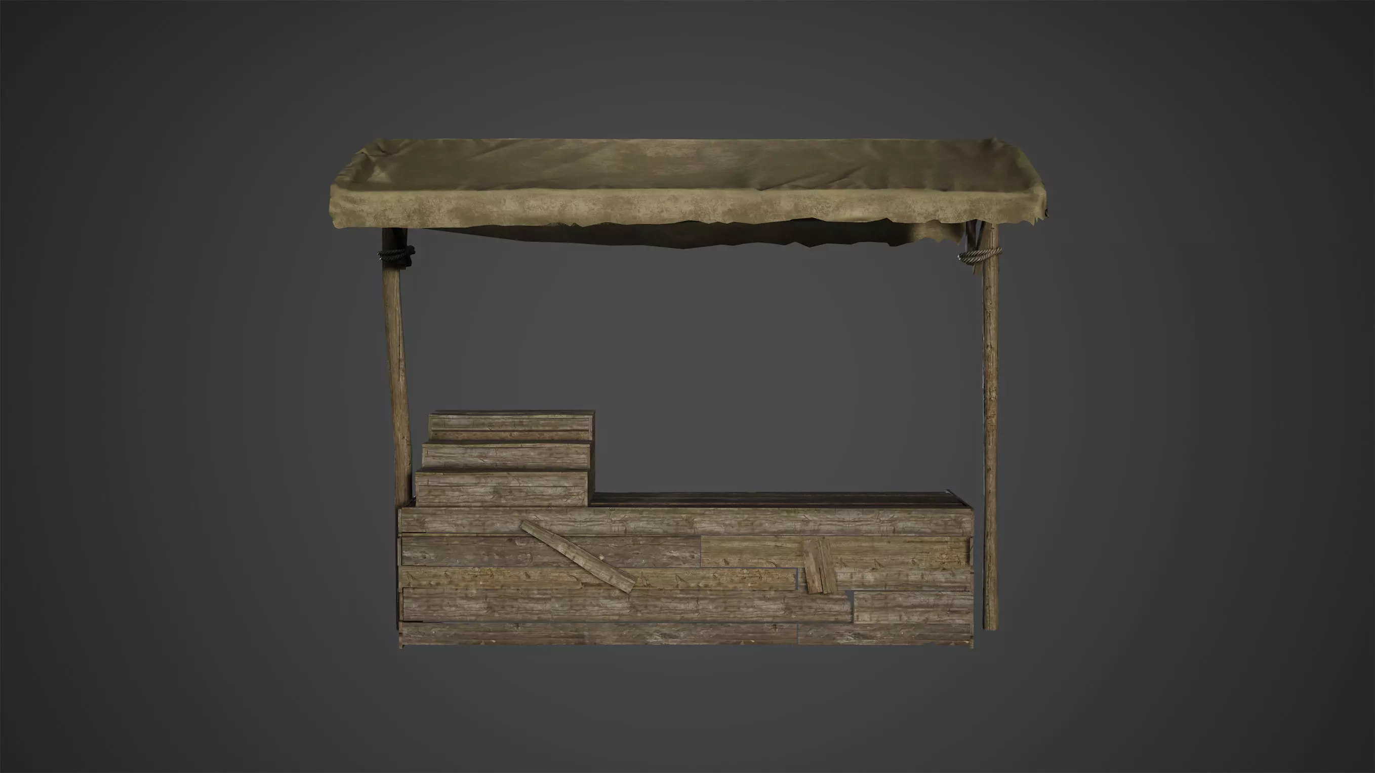 Medieval Old Wood Bazaar Shop Low Poly Game Ready Low-poly 3D model_0