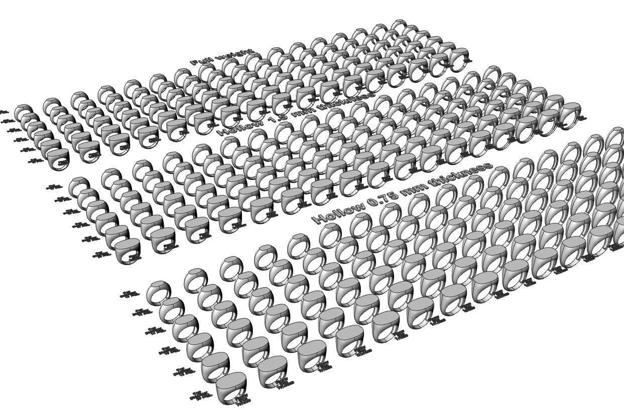 Signet rings set ROUNDED SQUARE top 3D print model_1