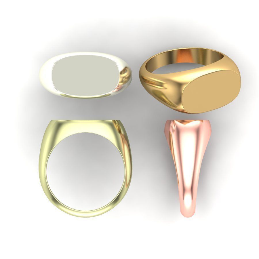 Signet rings set ROUNDED SQUARE top 3D print model_6