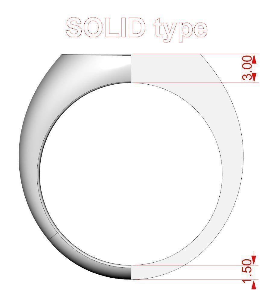 Signet rings set ROUNDED SQUARE top 3D print model_14