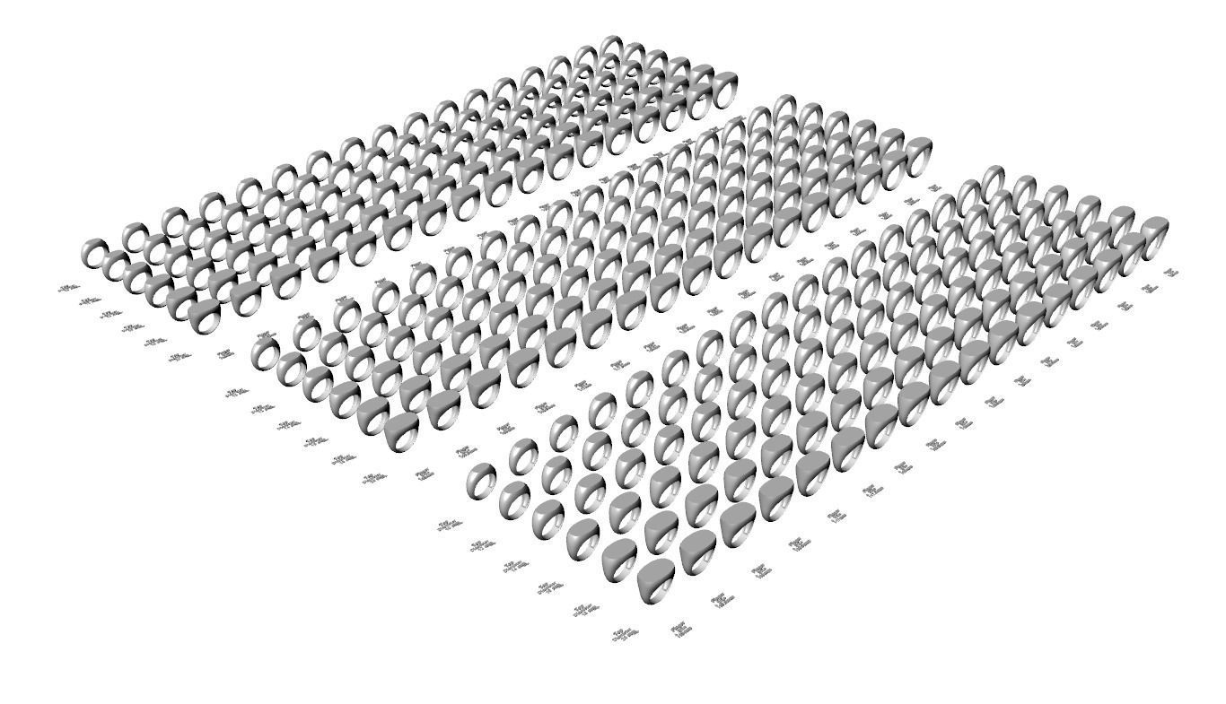 Signet rings set ROUNDED SQUARE top 3D print model_4