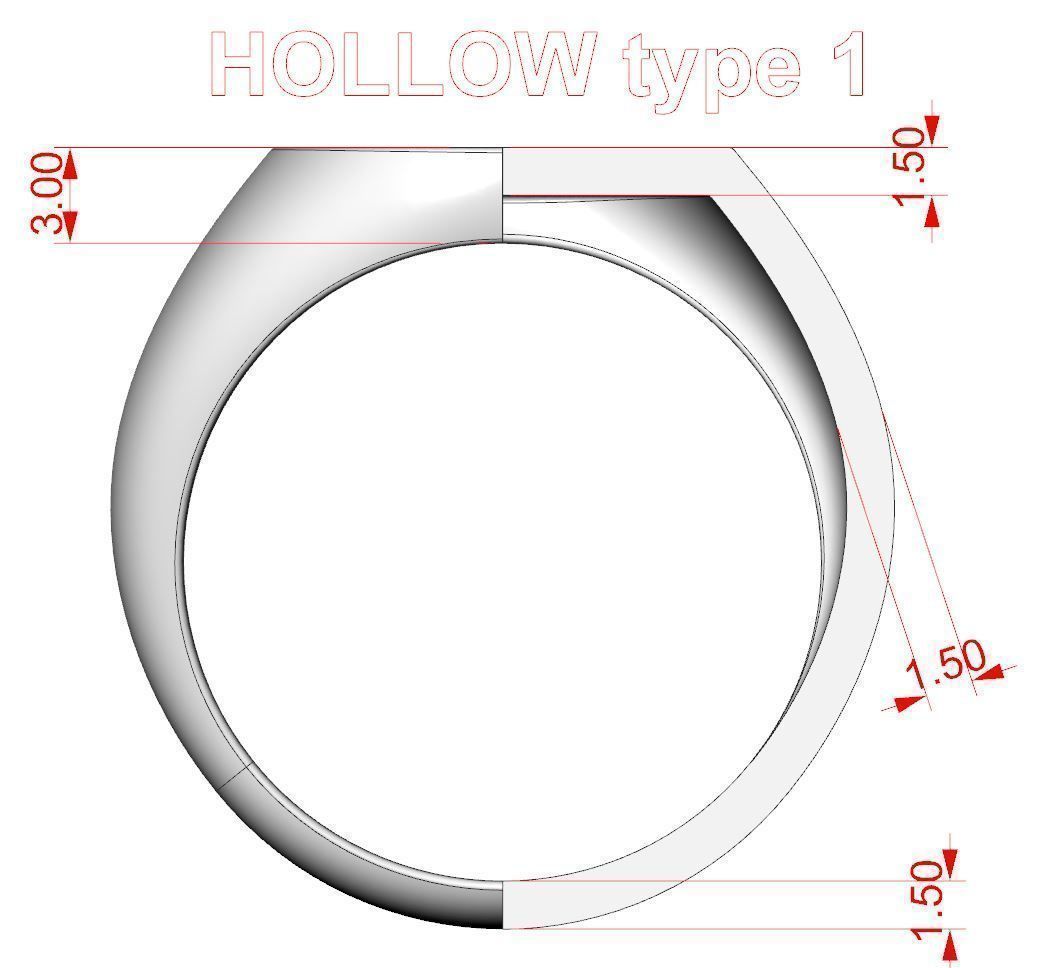 Signet rings set ROUNDED SQUARE top 3D print model_12