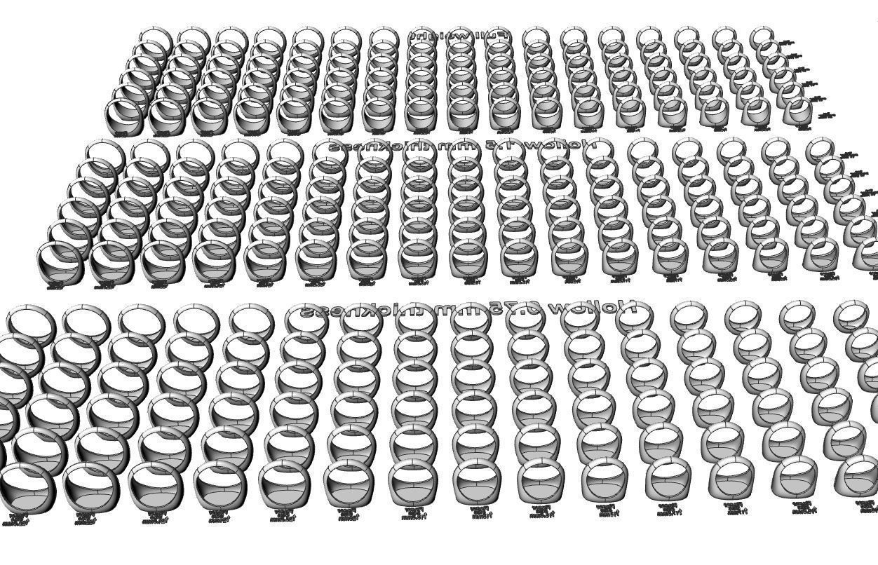 Signet rings set ROUNDED SQUARE top 3D print model_3