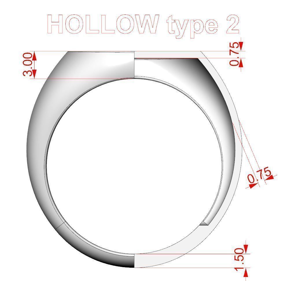 Signet rings set ROUNDED SQUARE top 3D print model_13