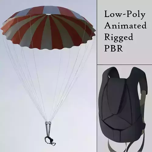 Round parachute and backpack animated
