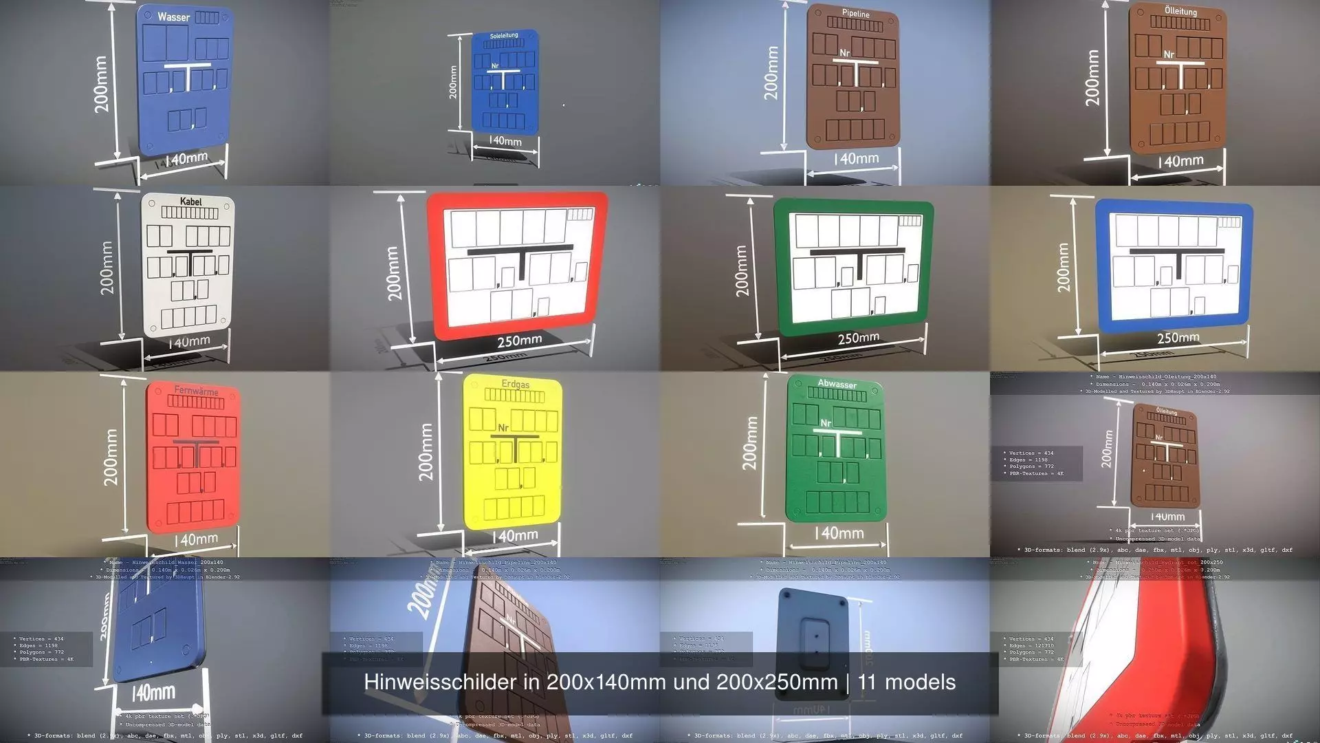 Hinweisschilder in 200x140mm und 200x250mm 3D Model Collection_0