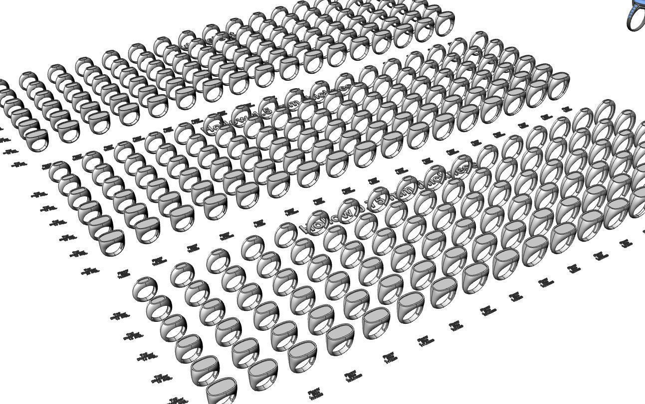 Signet rings set ROUNDED SQUARE top 3D print model_13