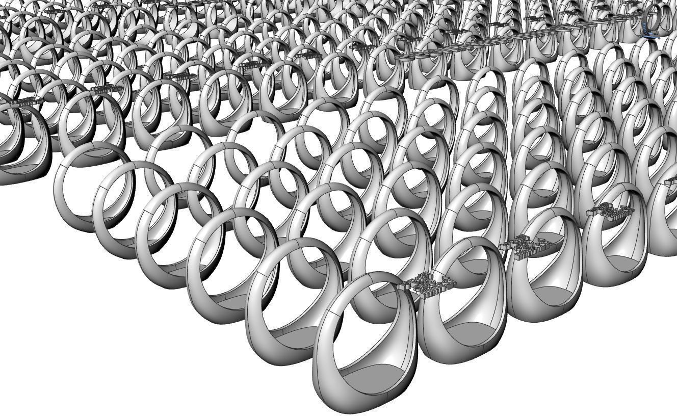 Signet rings set ROUNDED SQUARE top 3D print model_11