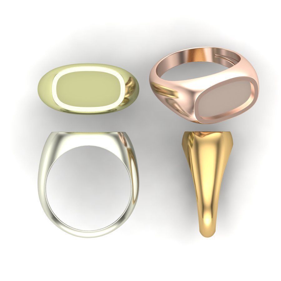 Signet rings set ROUNDED SQUARE top 3D print model_2