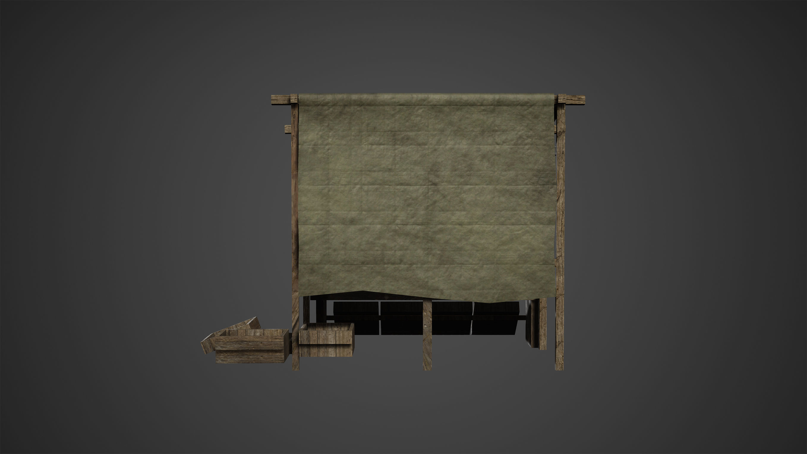 Medieval Old Wood Bazaar Shop Low Poly Game Ready Low-poly 3D model_5