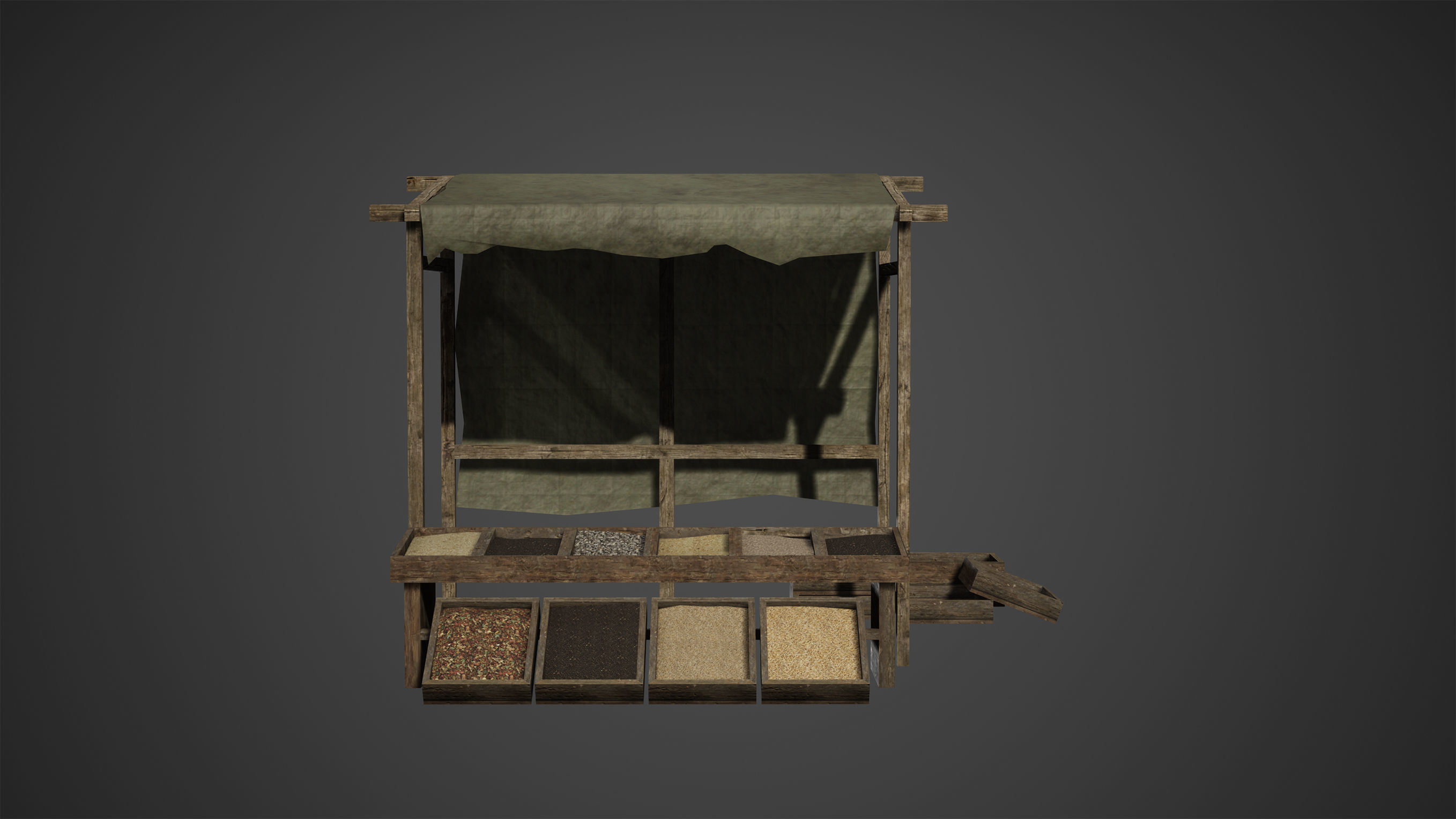 Medieval Old Wood Bazaar Shop Low Poly Game Ready Low-poly 3D model_1