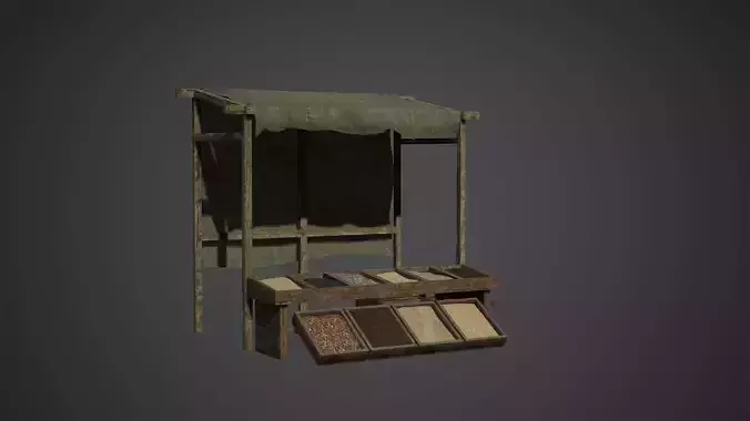 Medieval Old Wood Bazaar Shop Low Poly Game Ready