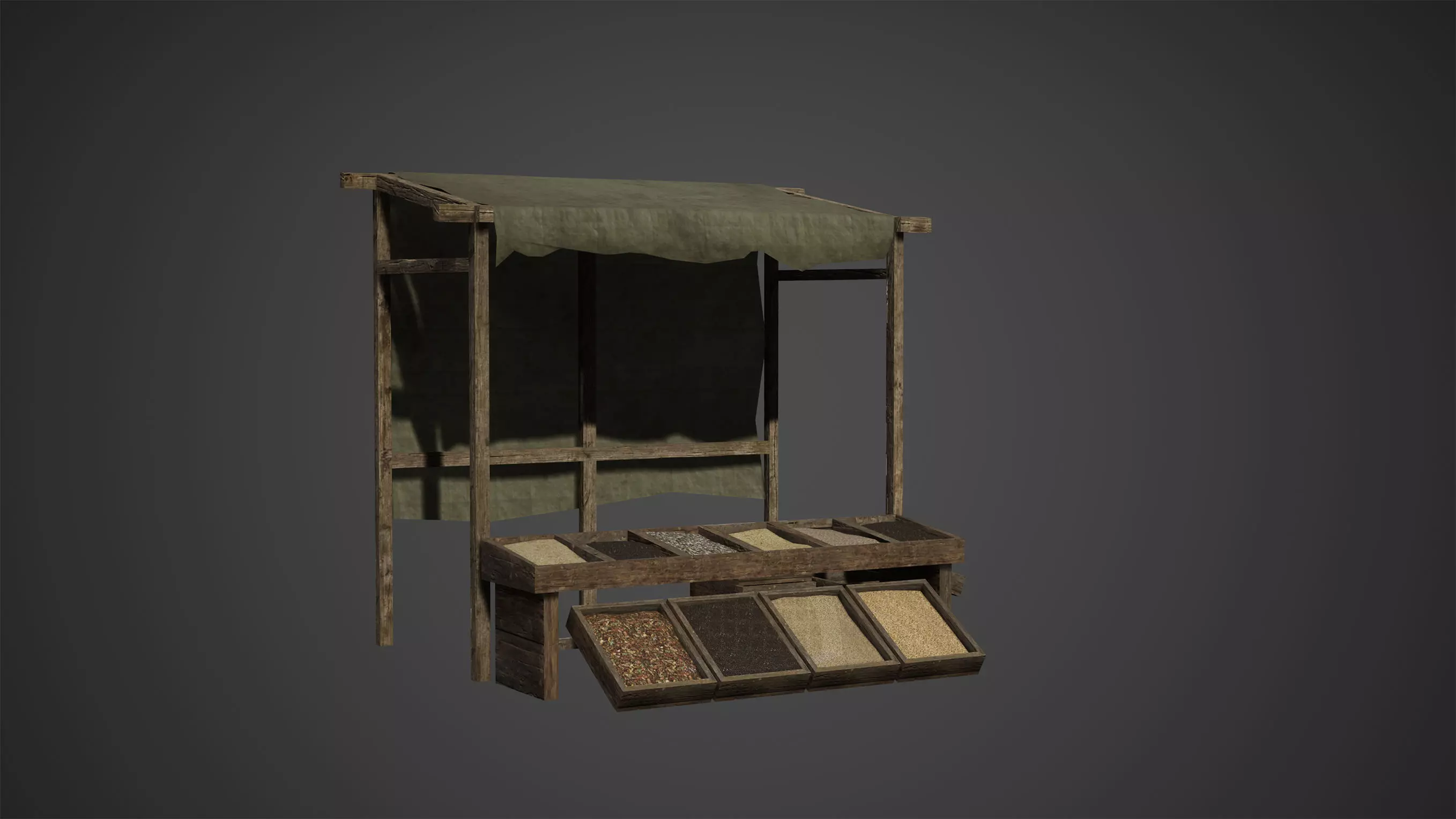 Medieval Old Wood Bazaar Shop Low Poly Game Ready Low-poly 3D model_0