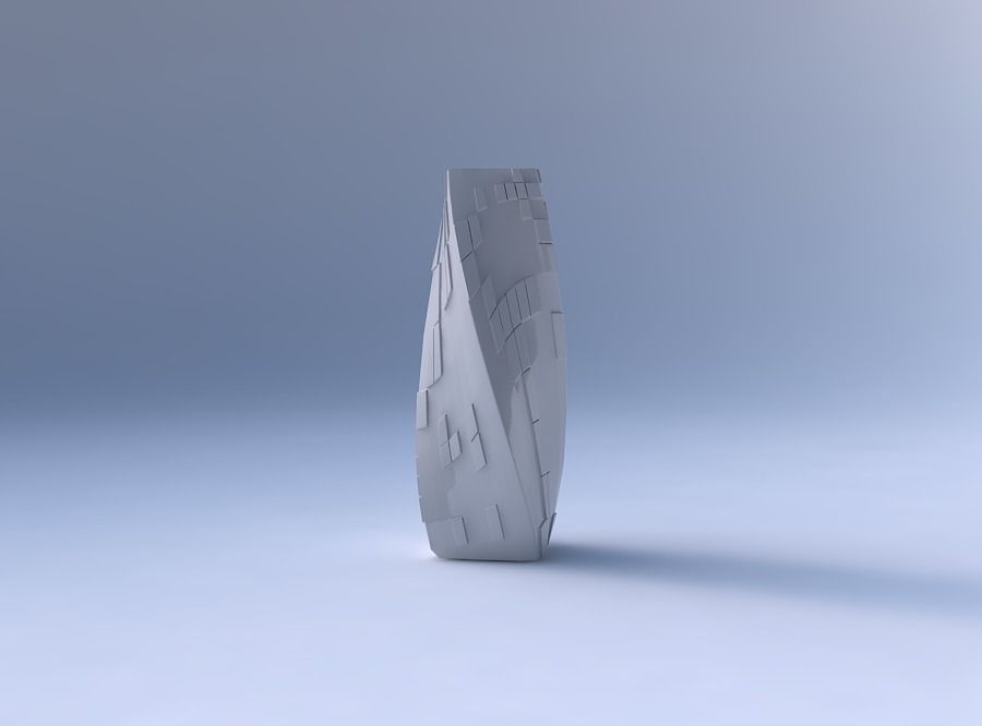 Vase twisted rectangle with wavy scattered grid plates 3D print model_4
