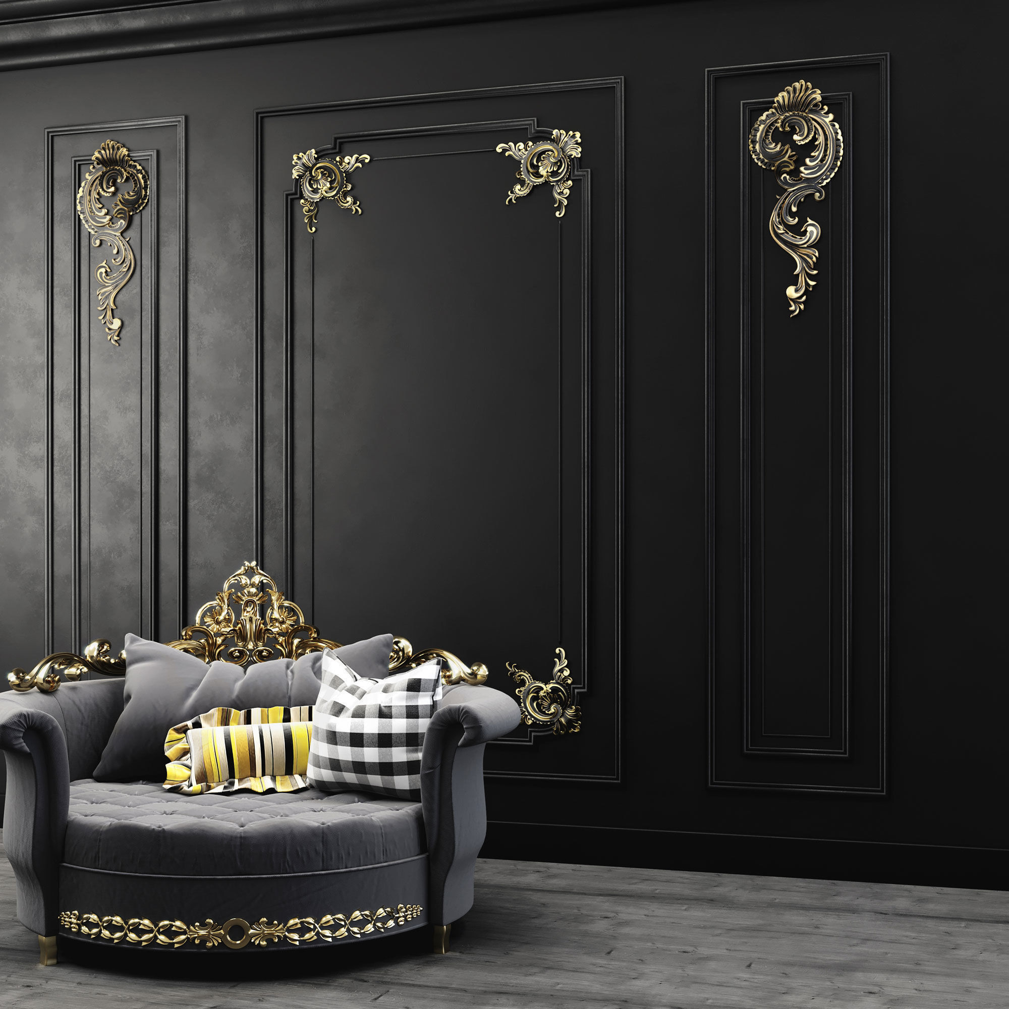 wall-set-ss1 ornate headboard gold 3D model_2