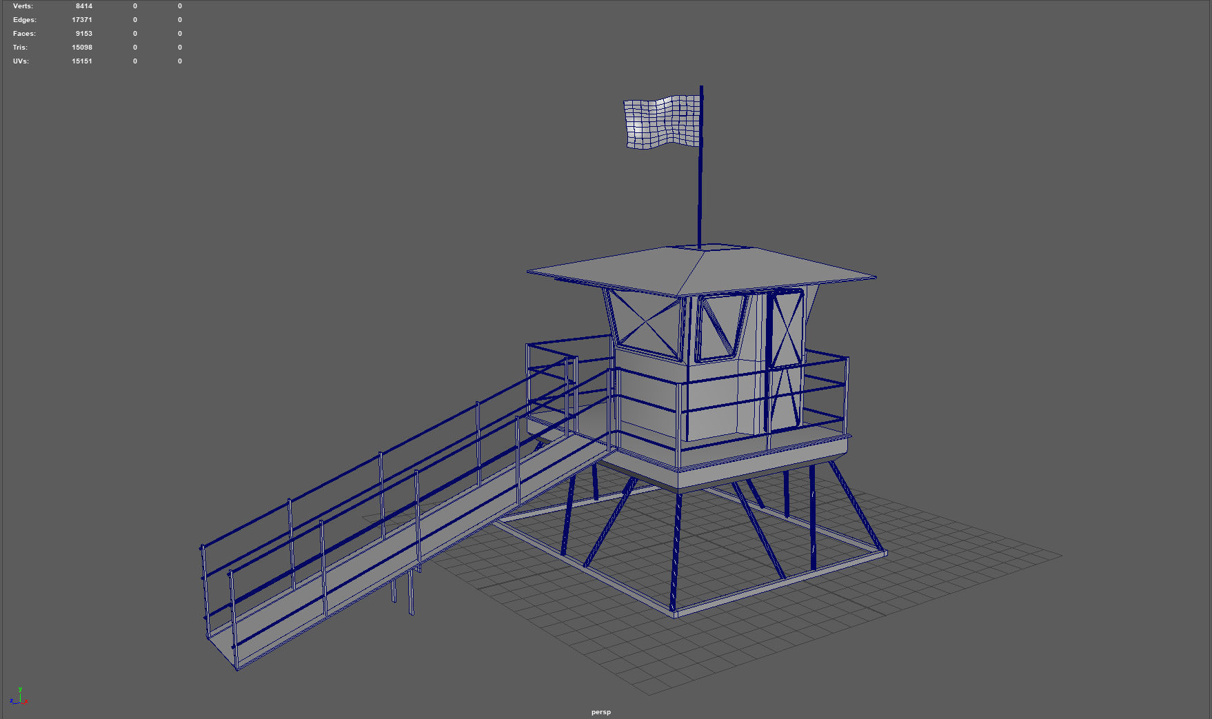 Lifeguard tower Low-poly 3D model_9
