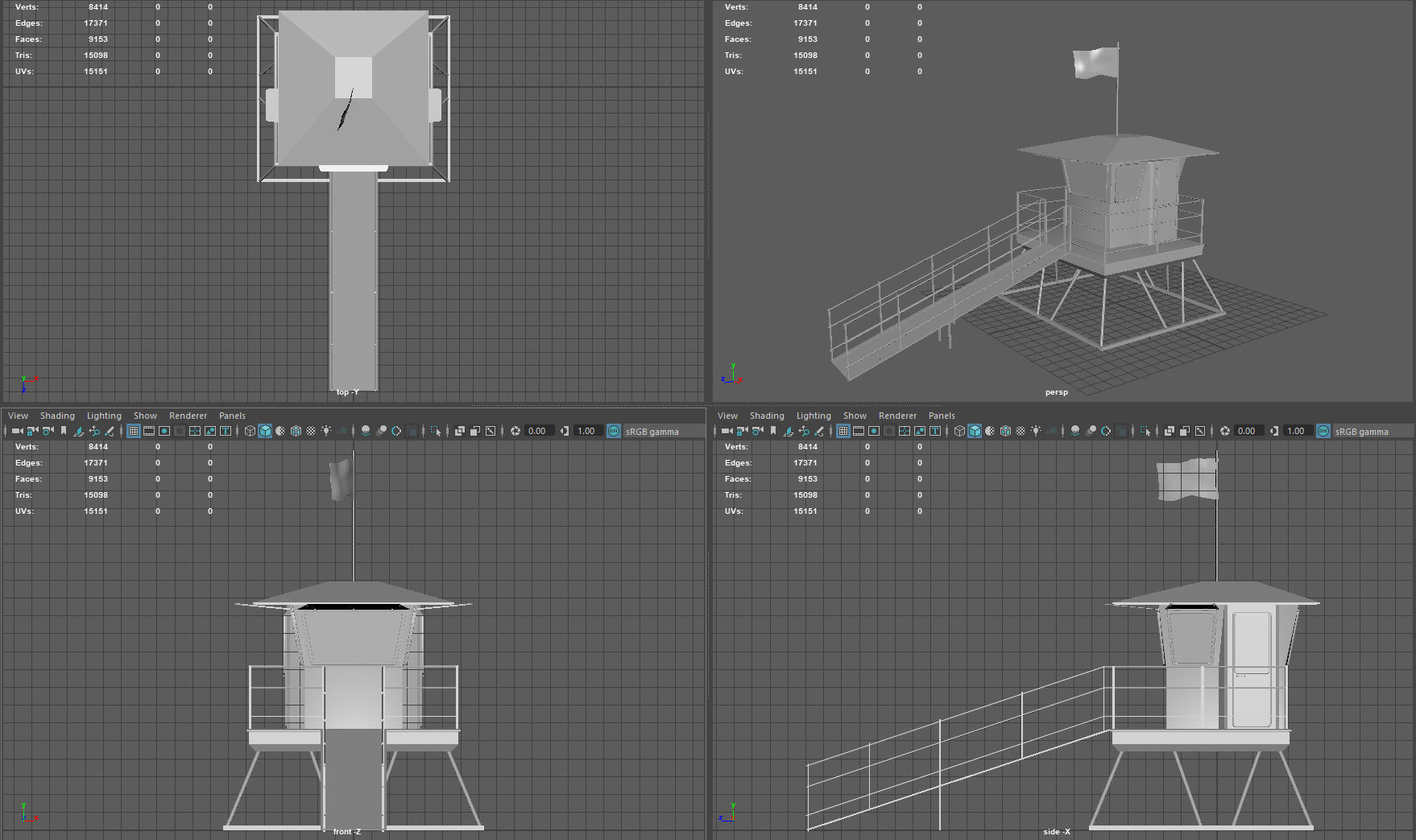 Lifeguard tower Low-poly 3D model_11