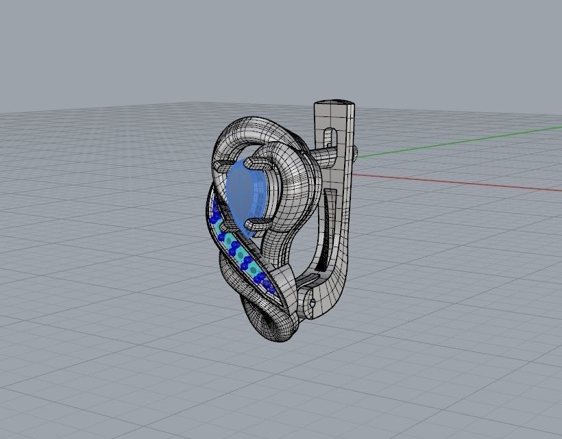 Women earrings with gems CAD 3dm stl 3D print model_35