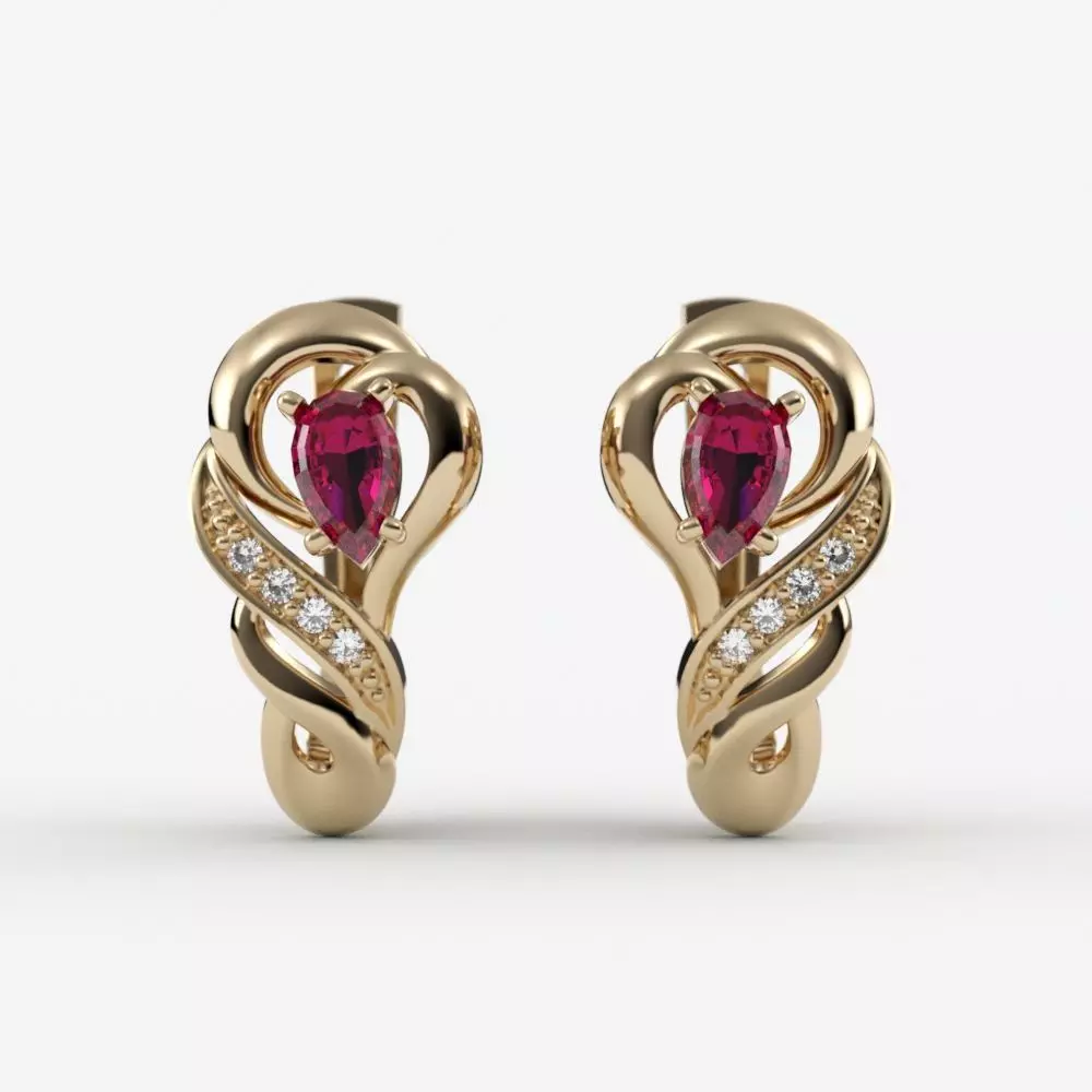 Women earrings with gems CAD 3dm stl 3D print model_0