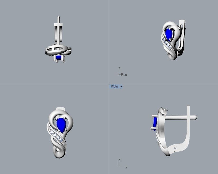 Women earrings with gems CAD 3dm stl 3D print model_33