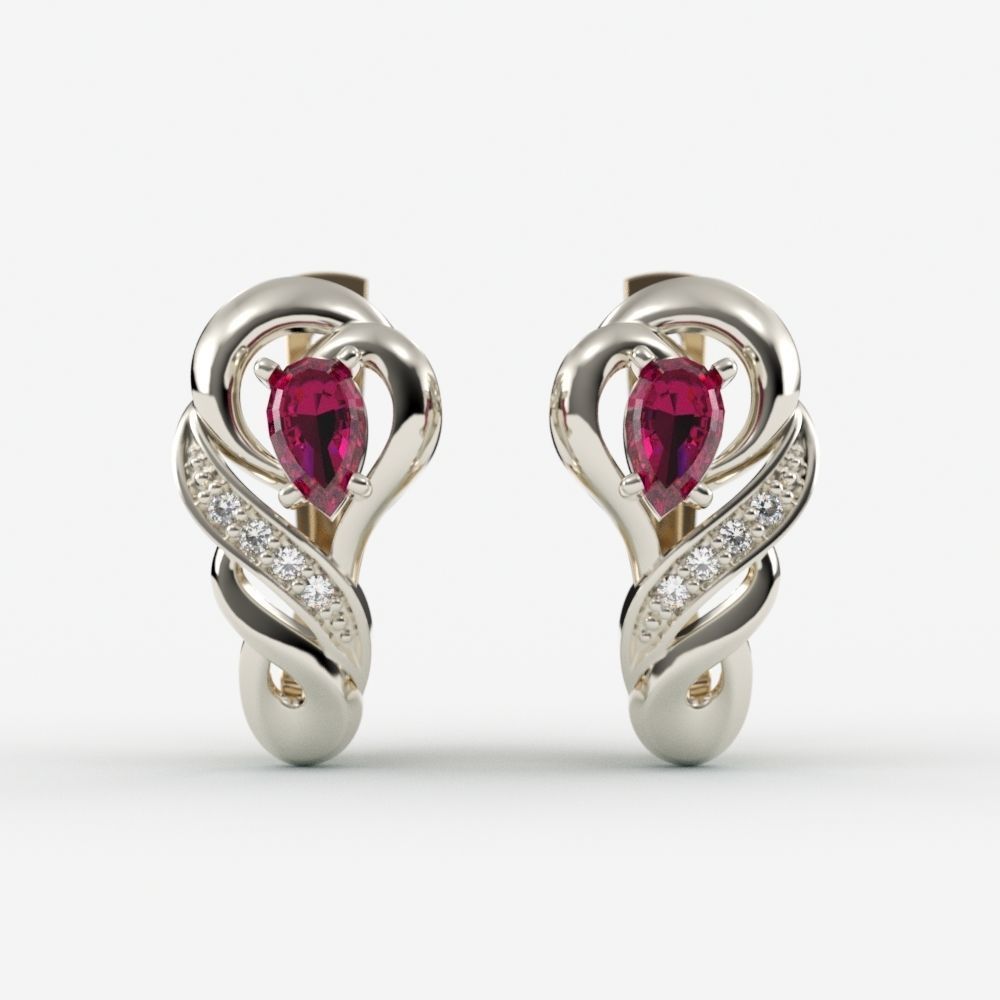 Women earrings with gems CAD 3dm stl 3D print model_6