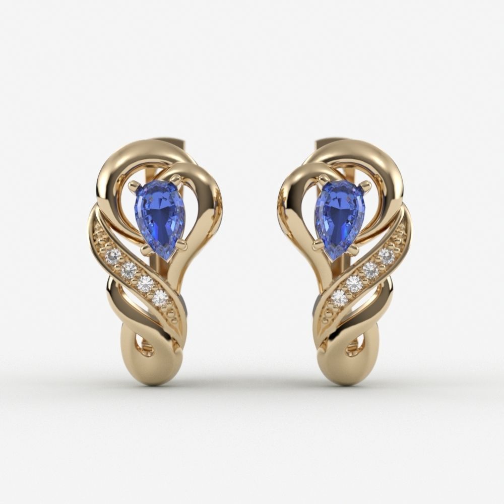 Women earrings with gems CAD 3dm stl 3D print model_8