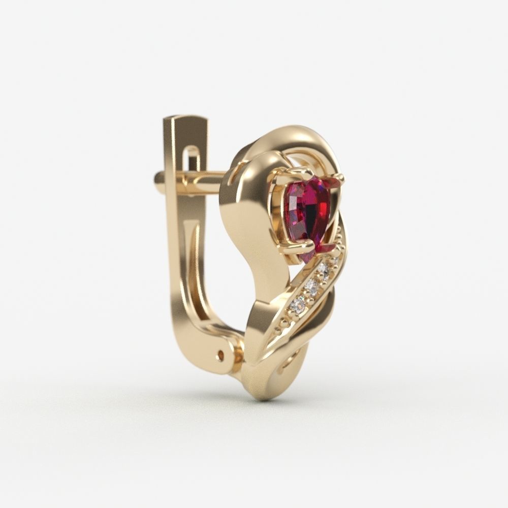 Women earrings with gems CAD 3dm stl 3D print model_2