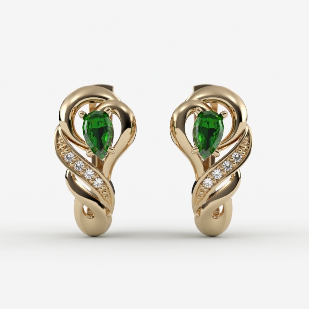 Women earrings with gems CAD 3dm stl 3D print model_7