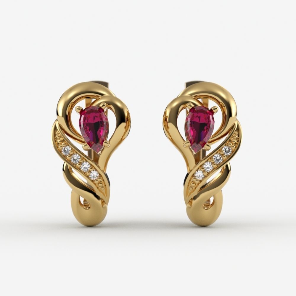 Women earrings with gems CAD 3dm stl 3D print model_5