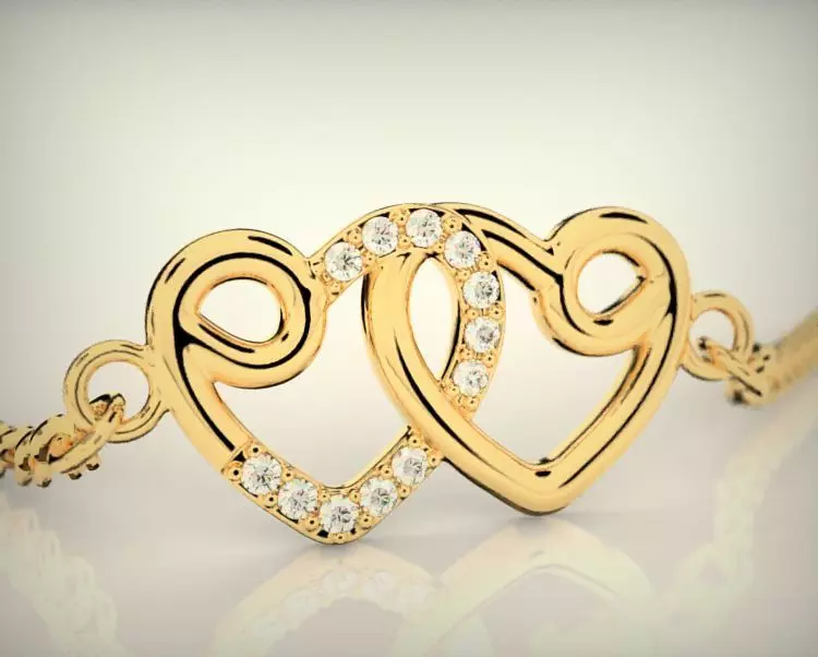 SSP0001 two heart shaped gold bracelets with diamonds 3D print model