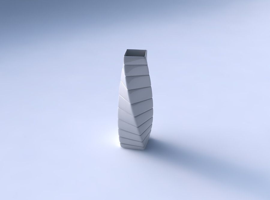 Vase twisted rectangle with smooth horizontal dents 3D print model_3