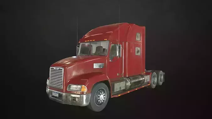 Semi Truck Tractor - Red Low-poly 3D model