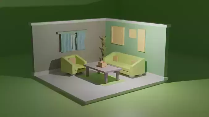 Low Poly Room Interior for Gaming