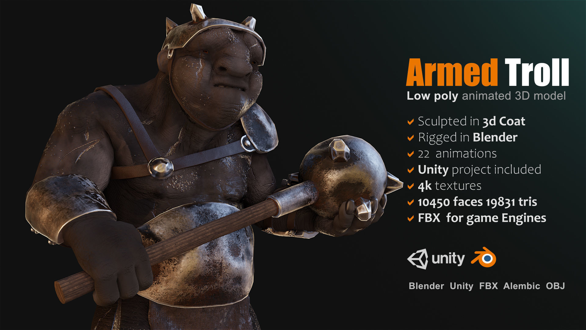 Armed Troll Low-poly 3D model_3
