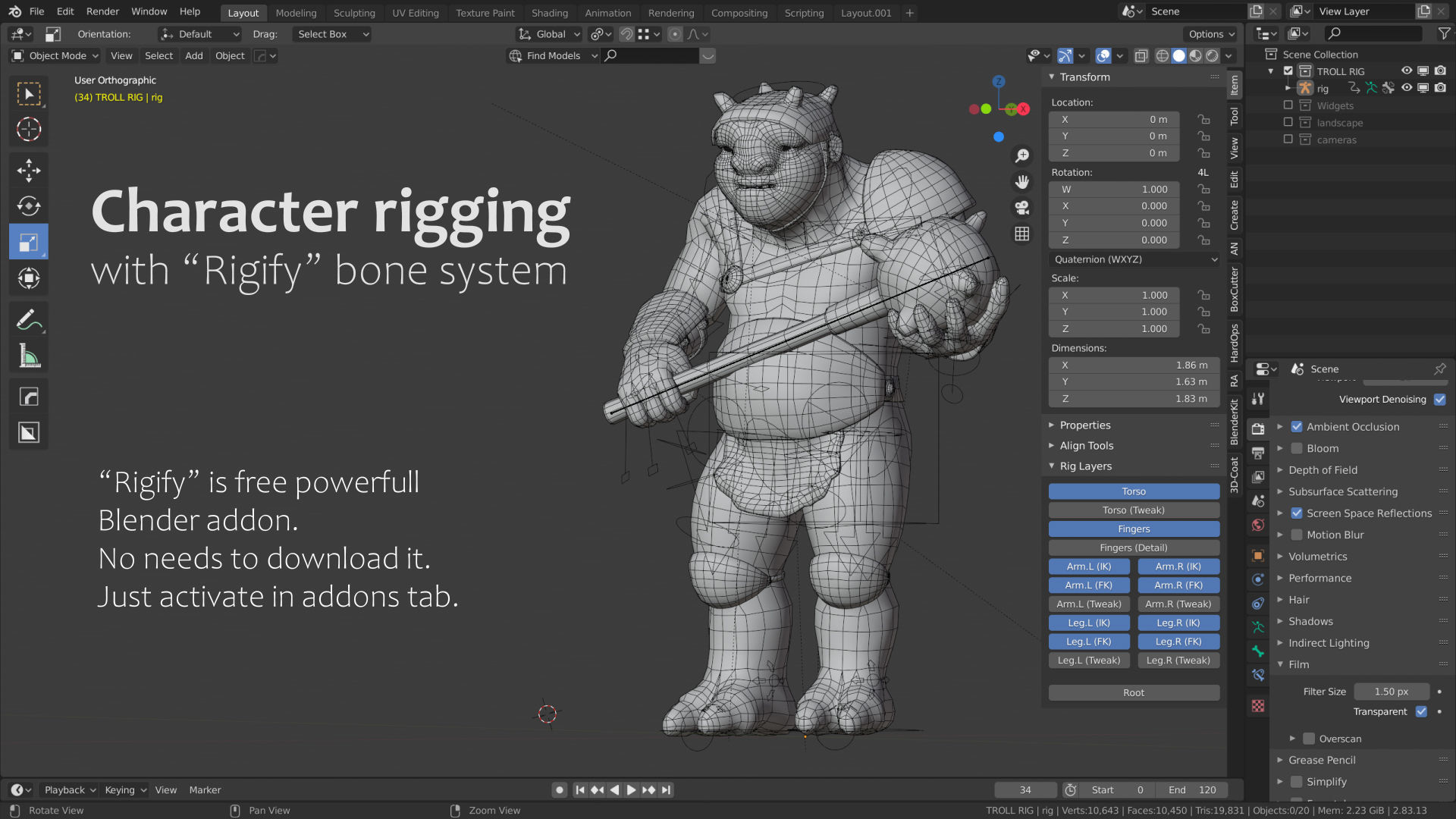 Armed Troll Low-poly 3D model_5
