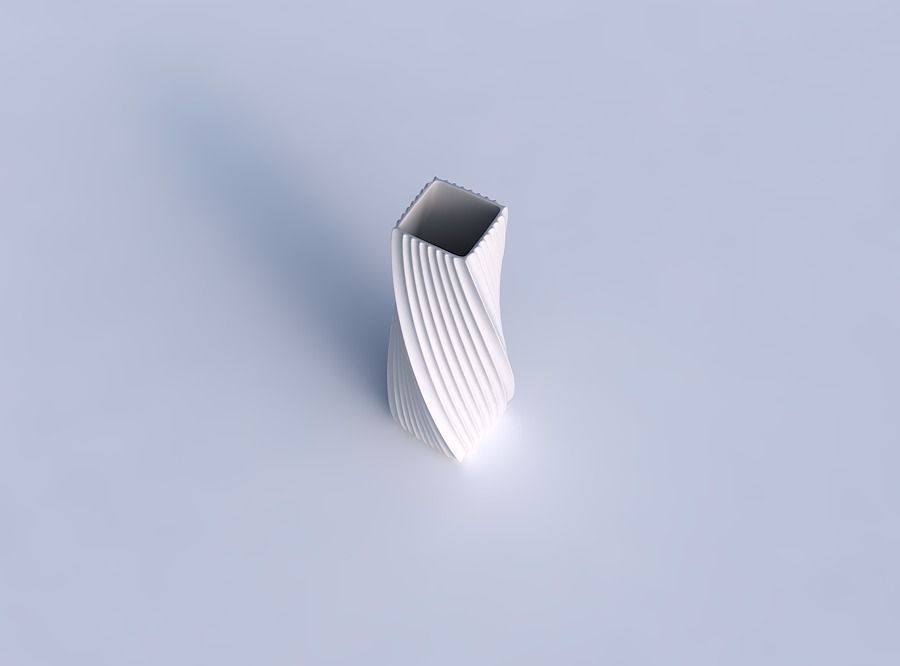 Vase twisted rectangle with hard horizontal dents 3D print model_1