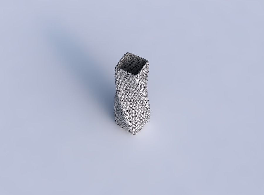 Vase twisted rectangle with grid piramides 3D print model_6