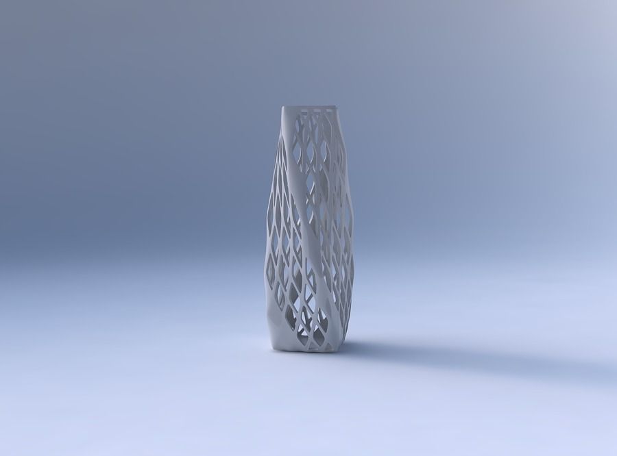 Vase twisted rectangle with diagonal grid lattice 3 3D print model_4