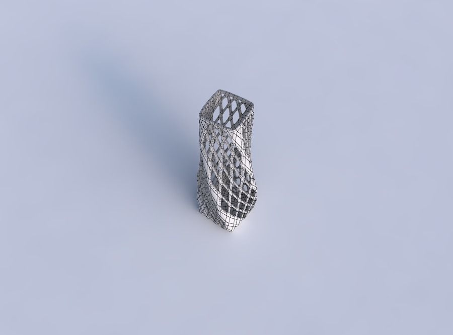 Vase twisted rectangle with diagonal grid lattice 3 3D print model_6