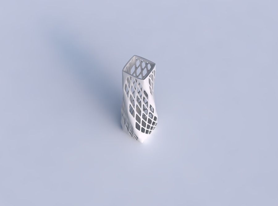 Vase twisted rectangle with diagonal grid lattice 3 3D print model_1