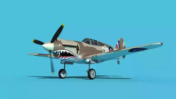 Curtiss P-40B Tomahawk V01 RAF 3D model